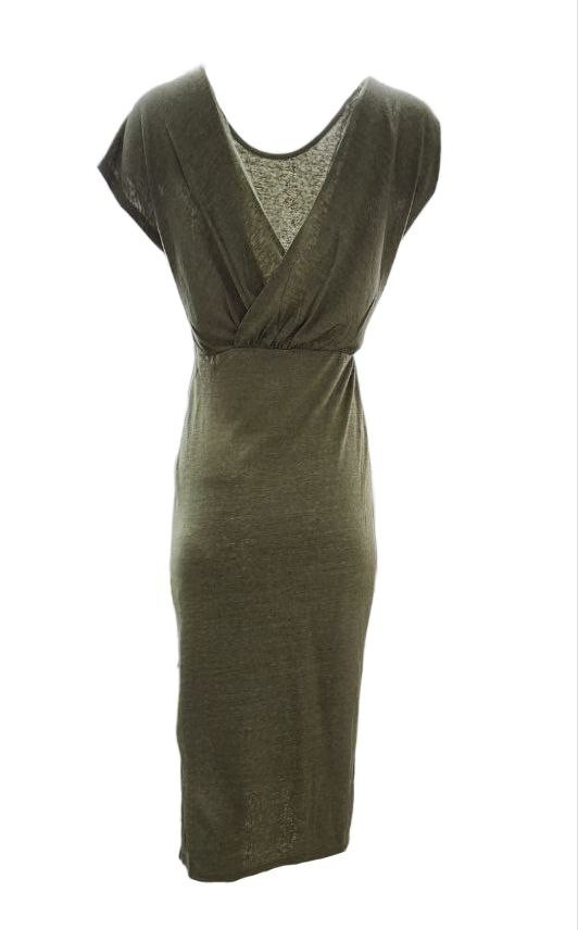 HoodLamb Women’s Olive Knit V-Back Maxi Hemp Dress 420 NWT