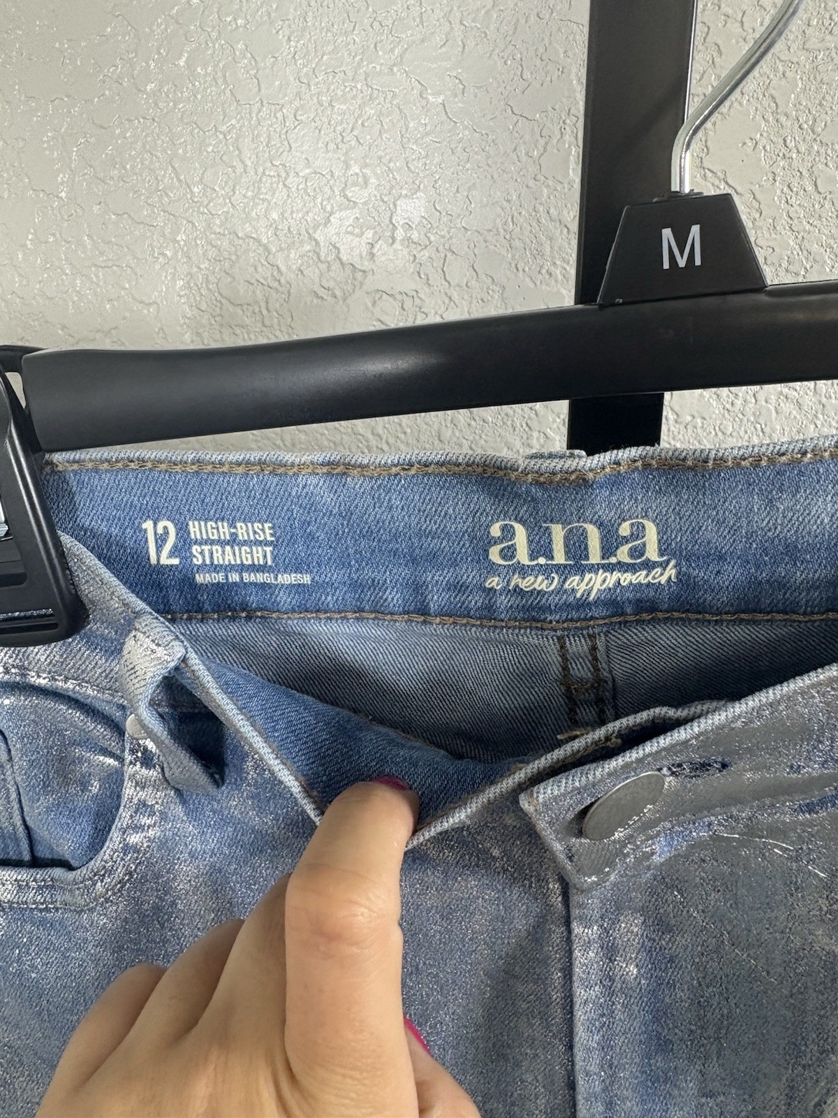 a.n.a Silver Straight Leg Jeans with Metallic Finish Size 4