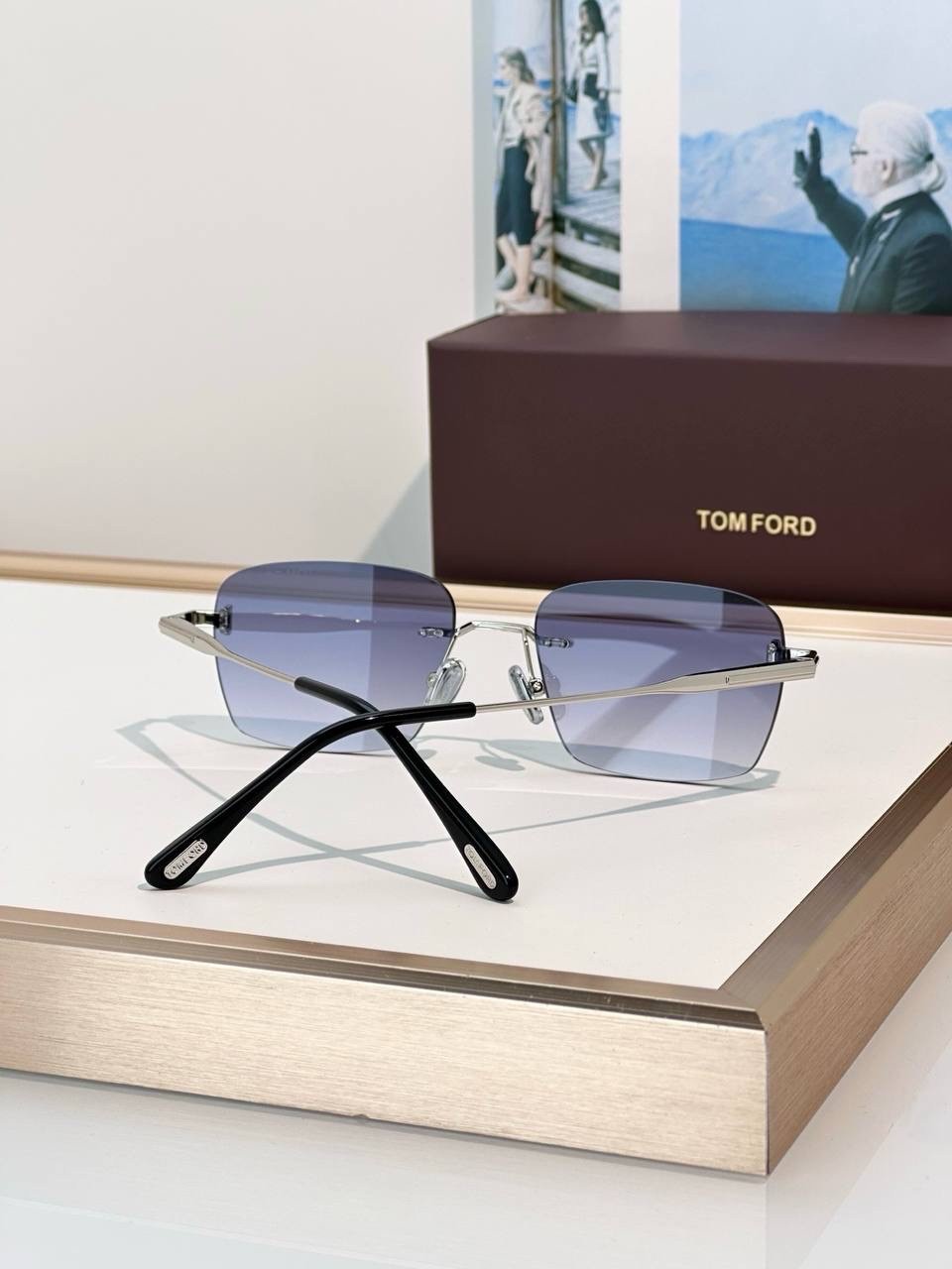 Tom Ford Rimless Square Sunglasses Silver Frame Gray Gradient Lenses Unisex