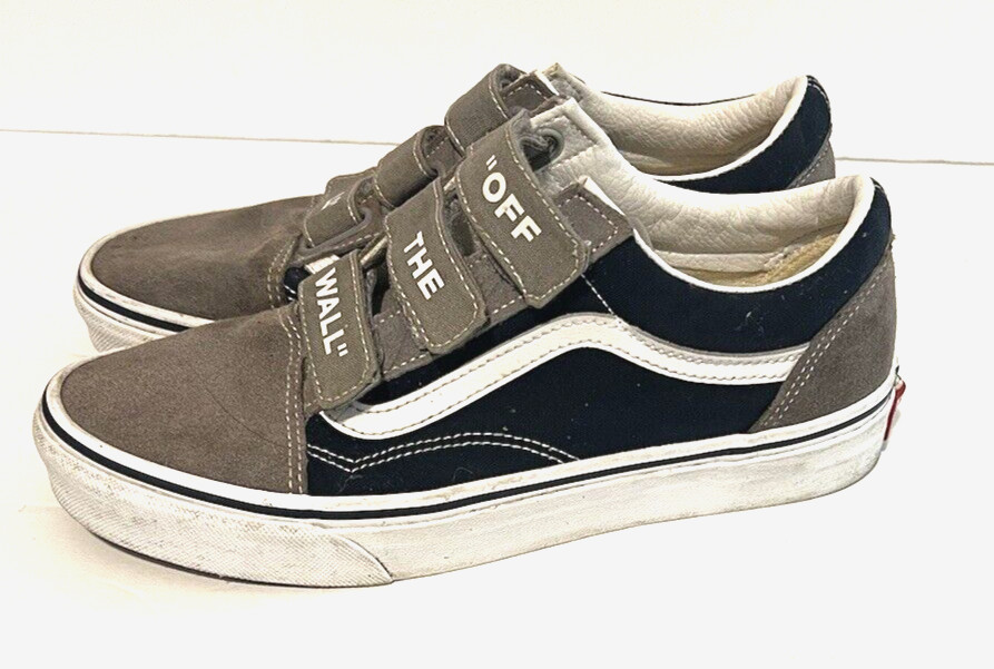 Vans Off The Wall Sneakers Navy/Gray Hook & Loop Closure Men 8 Women 9.5 721356