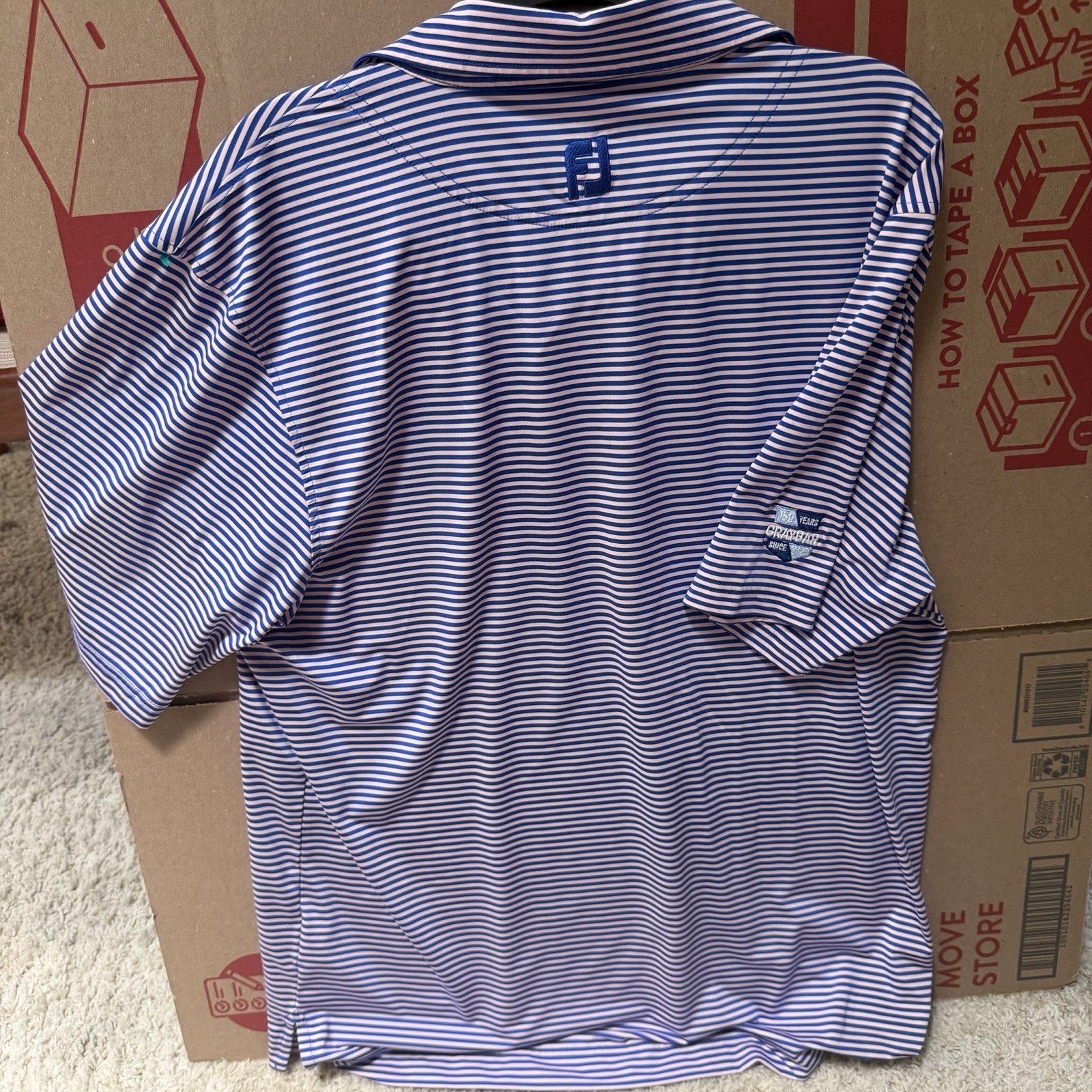 Footjoy LARGE Shirt Blue Pink Striped Polo Short Sleeve Golf Casual