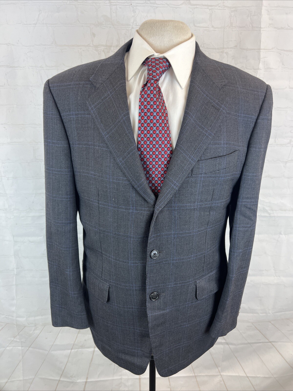Corneliani Italy Men’s Dark Gray Blue Plaid Cashmere Wool Blazer 40S $1,595