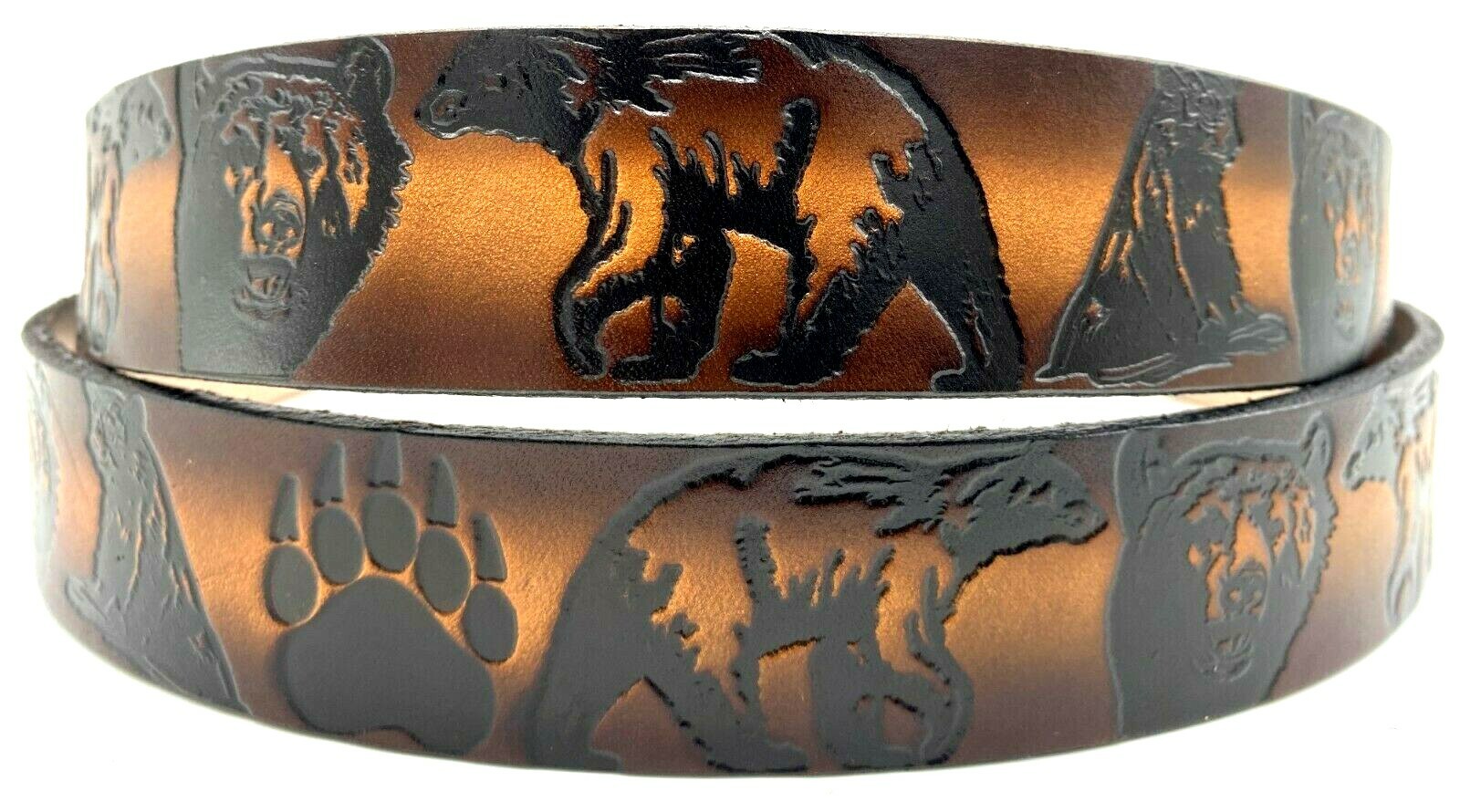 BEARS ANIMAL EMBOSSED MOTORCYCLE COWHIDE LEATHER BELT SIZE 26-48 USA MADE