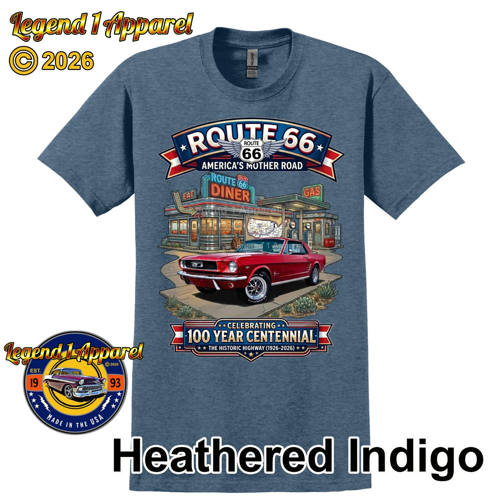 Route 66 100 Year Centennial, 1966 Mustang Hardtop Custom T-Shirt