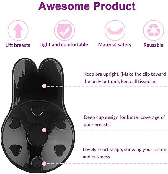 Silicone Bra Self Adhesive Push Up Strapless Pasties Cover Breast Lift- Black