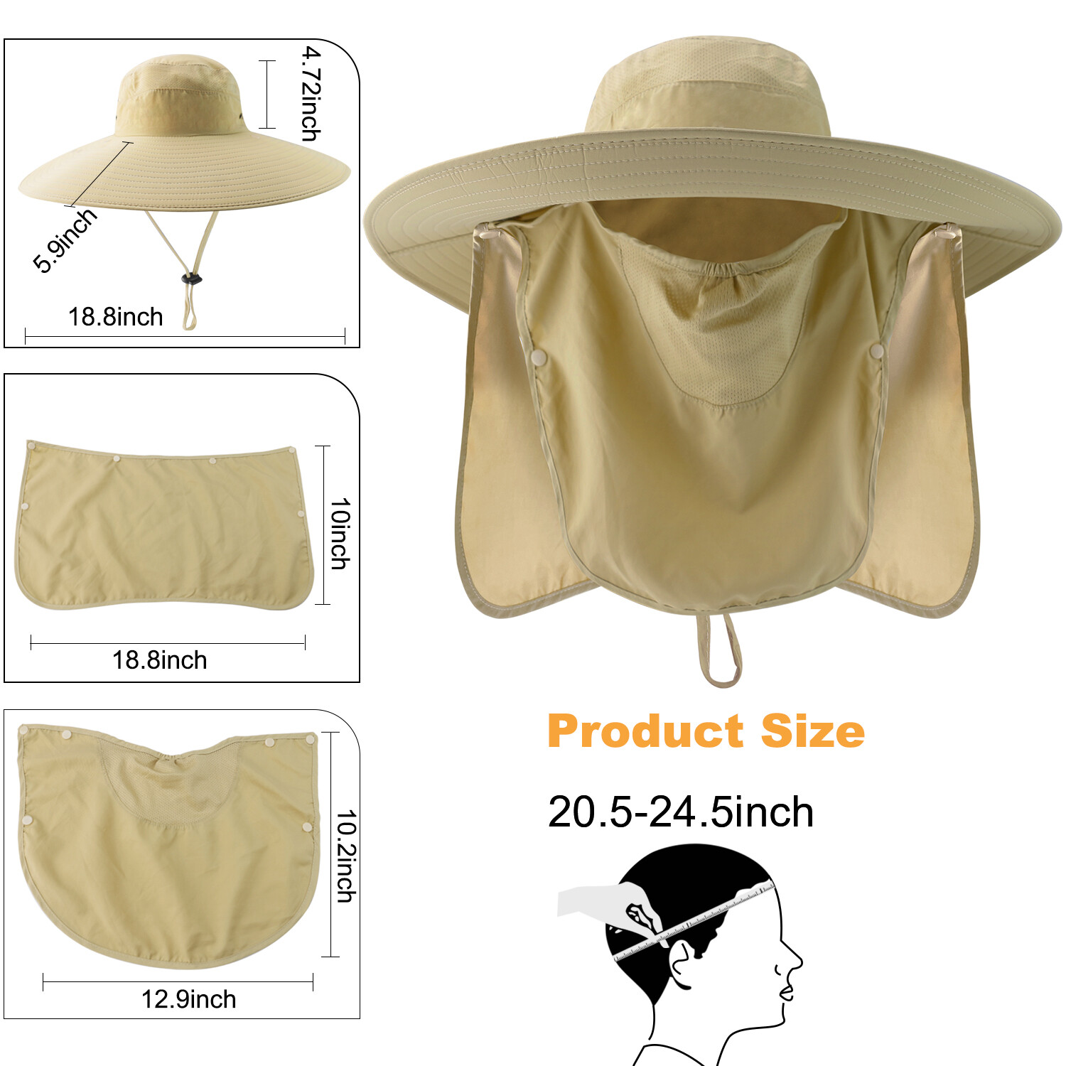 Wide Brim Sun Hats Bucket Mesh Cap UPF50+ UV Protection Outdoor Hiking Fishing