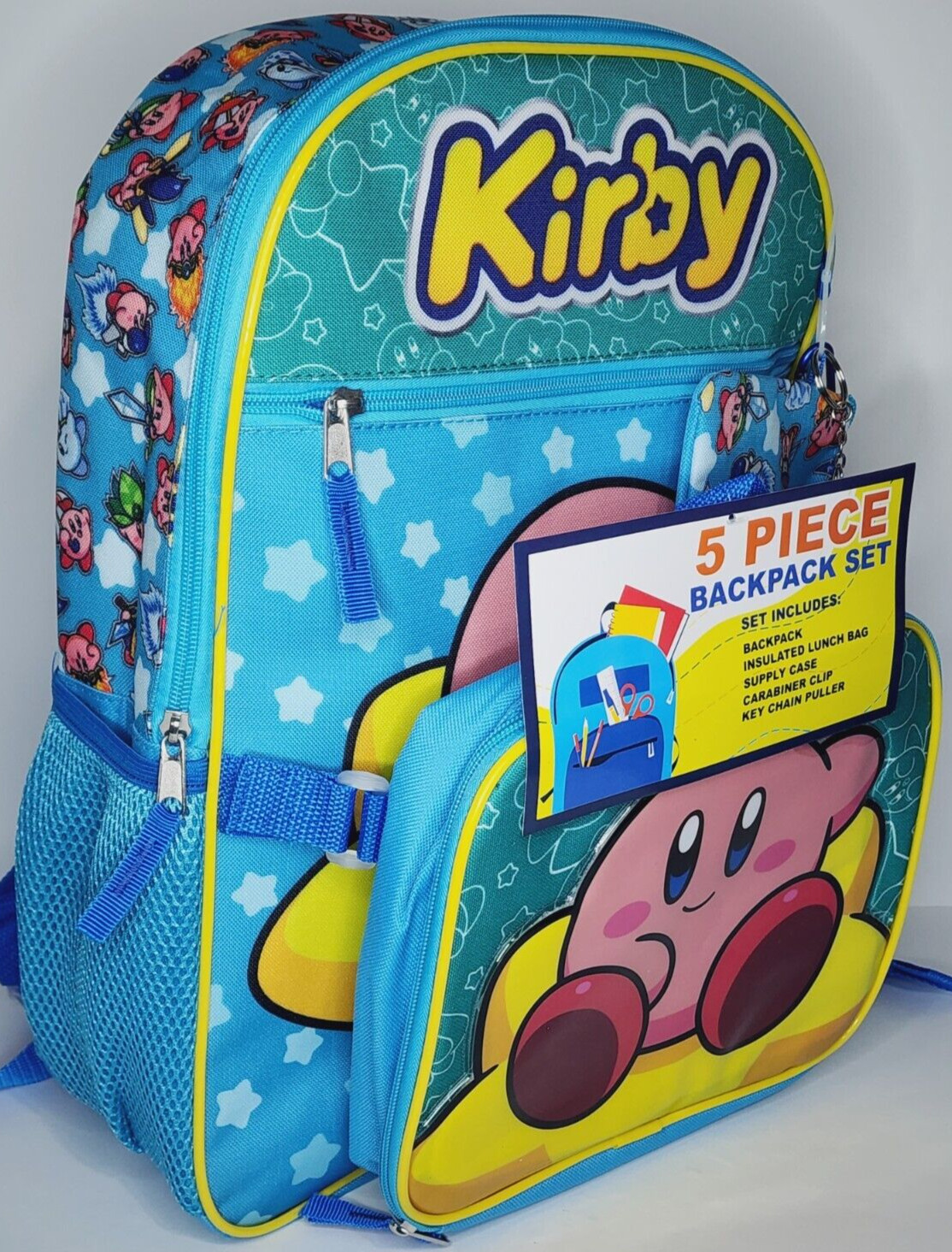 Nintendo Kirby 5-Piece Backpack Set Lunch Bag Supply Case Carabiner BRAND NEW