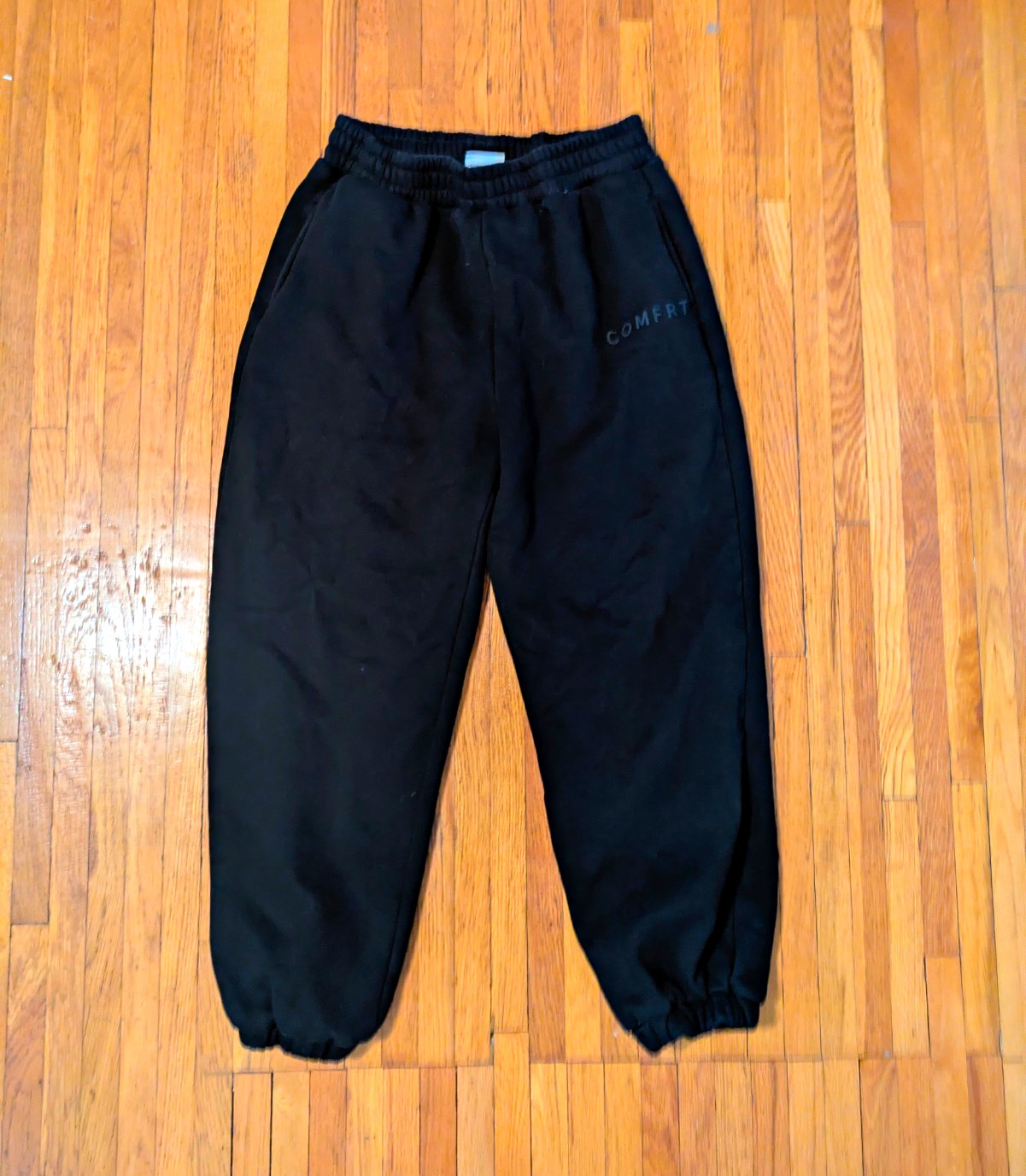 Comfrt Men’s Black Fleece Jogger Pants XL Elastic Waist Pockets Pull On
