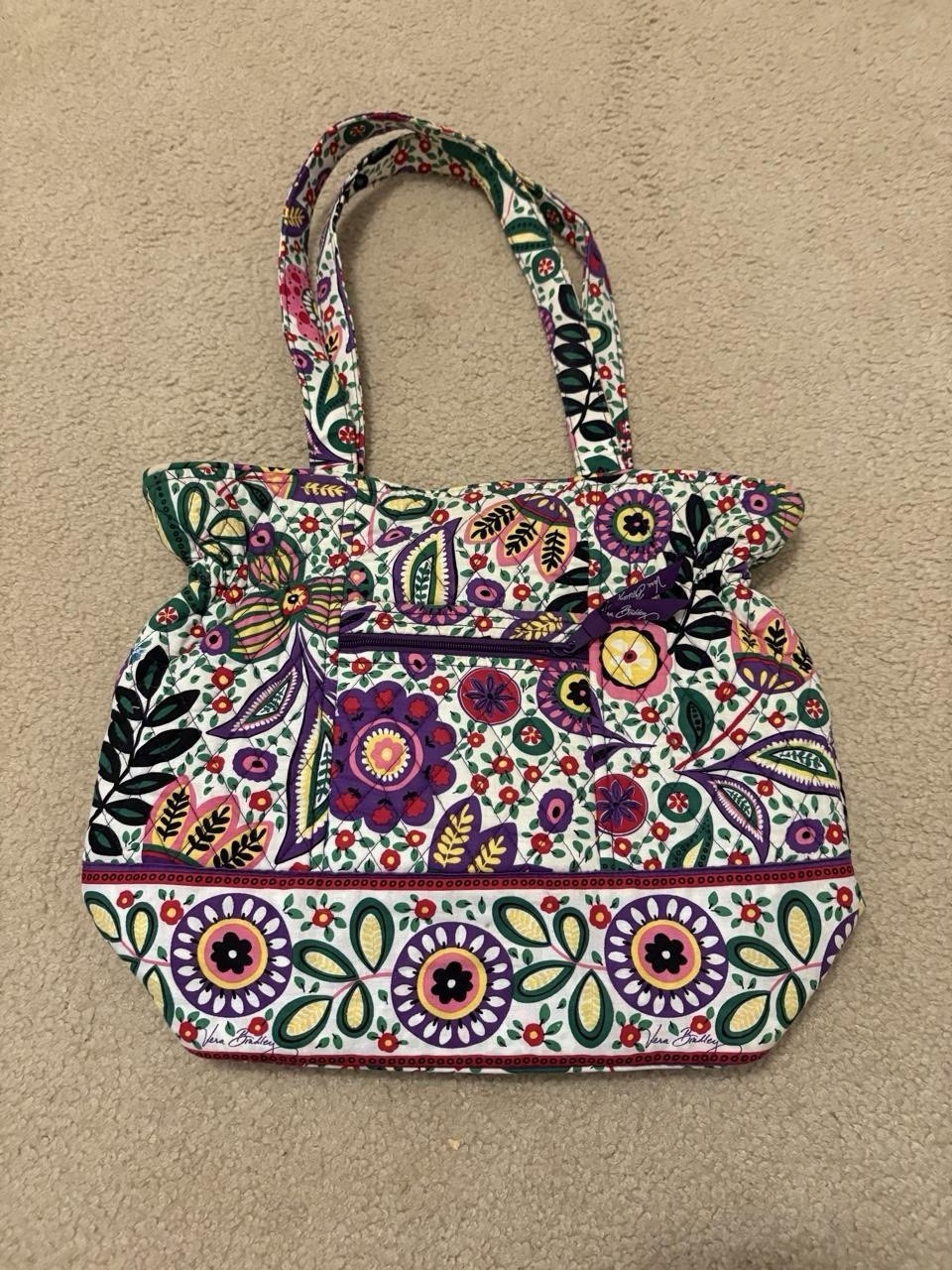 Vera Bradley Multicolor Floral Quilted Medium Tote Zip, Lined, Pockets Charm