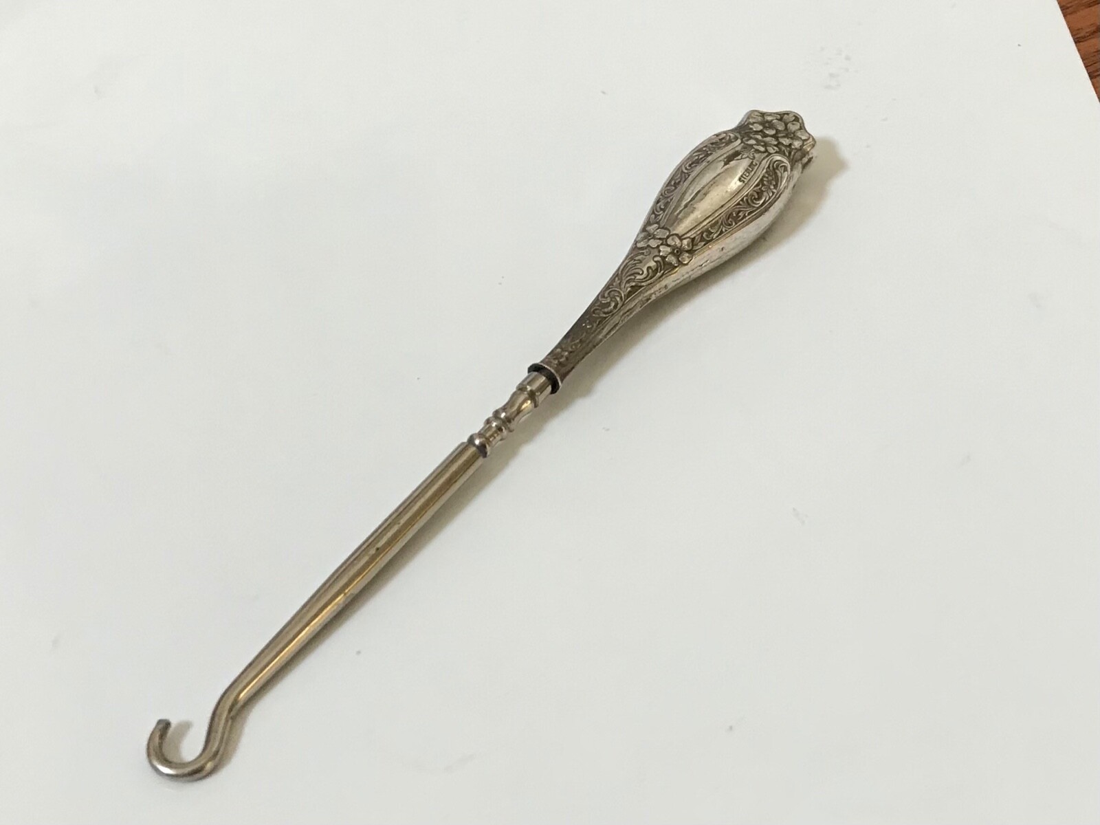 Antique Victorian Ornate Sterling Silver Handle Shoe Button Hook