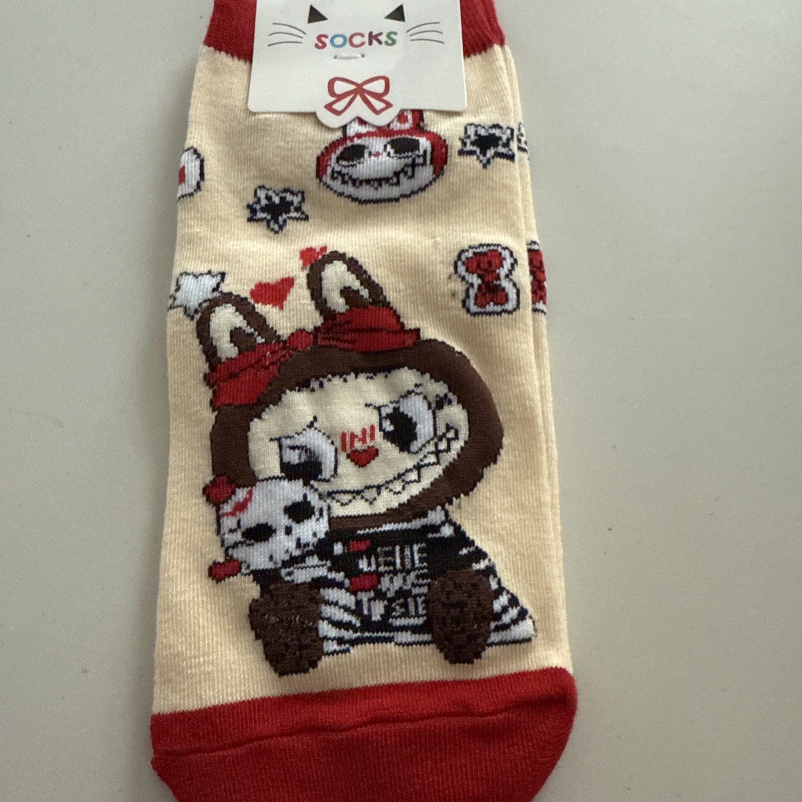 Little Monsters Beige/Red No Socks Fits Size 35-41