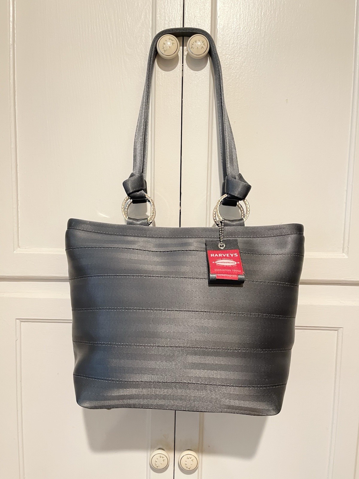 Harvey’s Original Seatbelt Carriage RIng Tote Shoulder Bag Silver/Gray NWOT