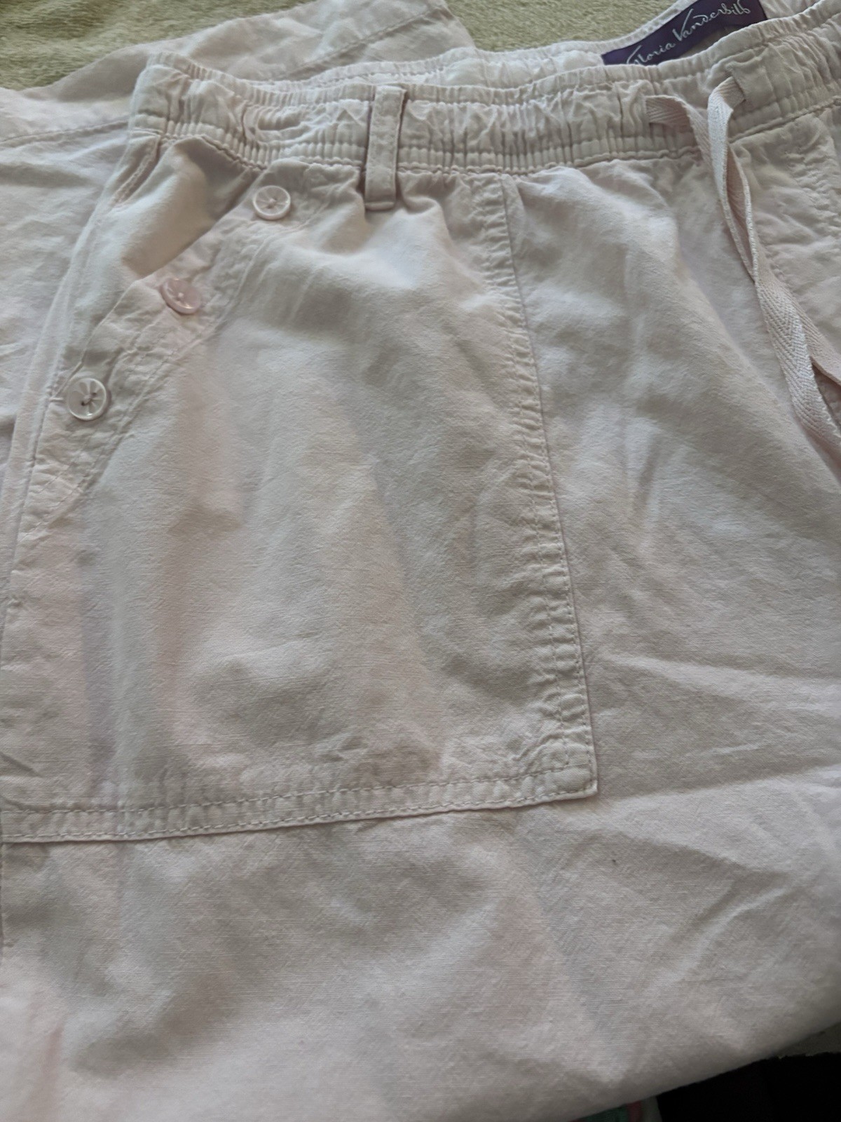 Gloria Vanderbilt RosyPink Hadlee Capri Pants L Drawstring Elastic Waist Pockets
