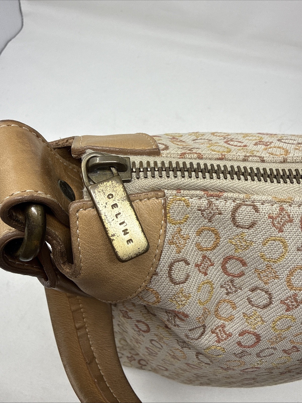 CELINE Vintage C Macadam Canvas Beige x Brown Women’s Authentic