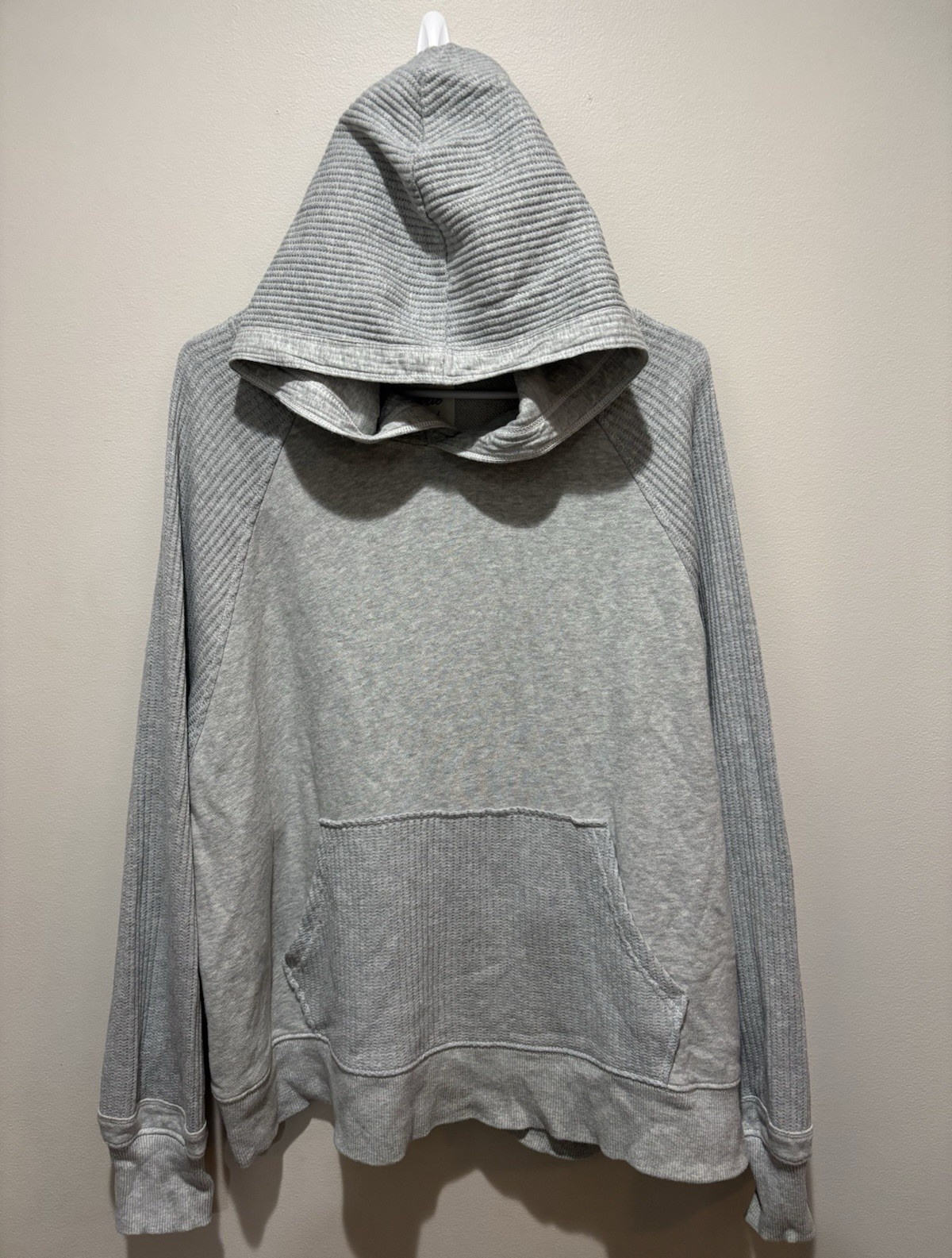 Aerie Waffle Knit Heather Gray Pullover Hoodie Oversized Comfy Cozy Cotton XL