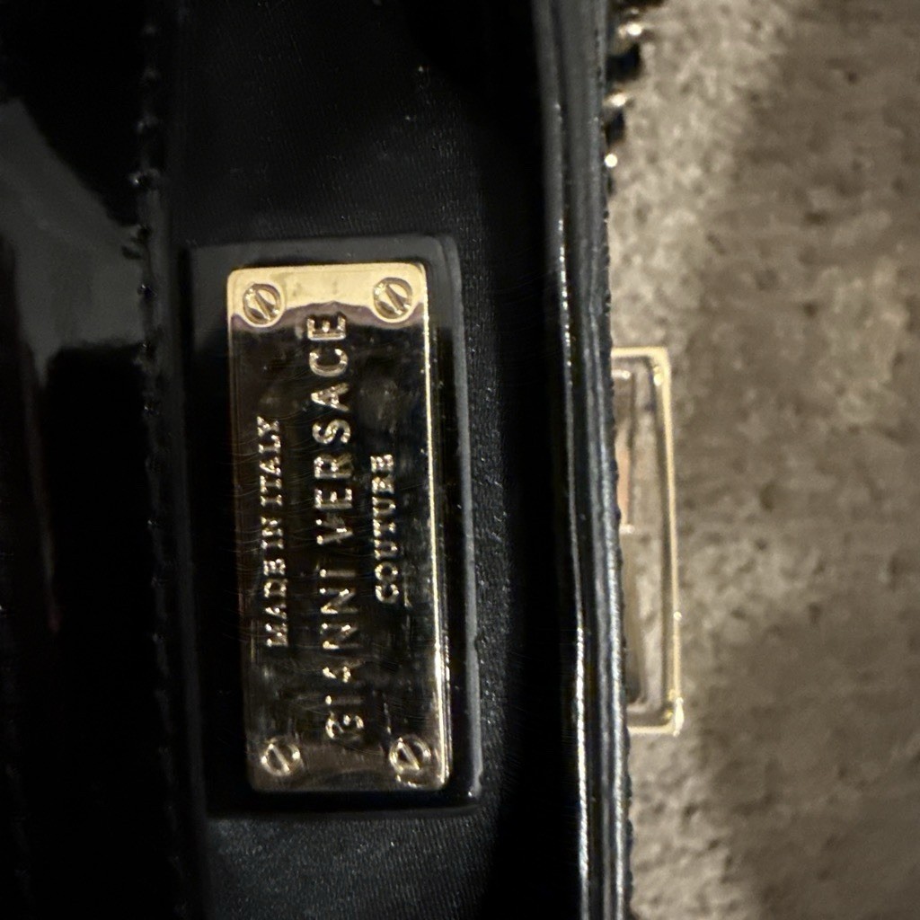 Gianni Versace Black Medium Chain Shoulder Bag Logo Magnetic Gold Hardware