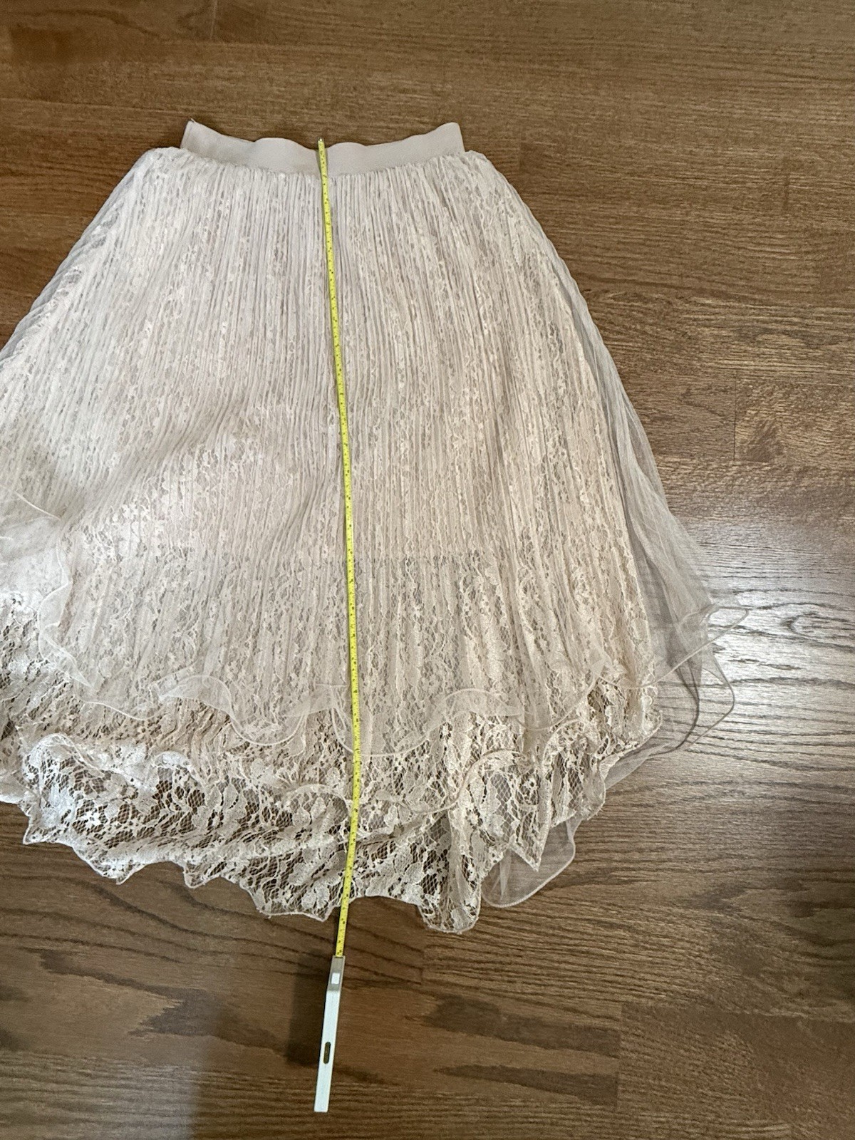 Women’s Beige Floral Lace & Tulle Pull-On A-Line Midi Skirt One Size