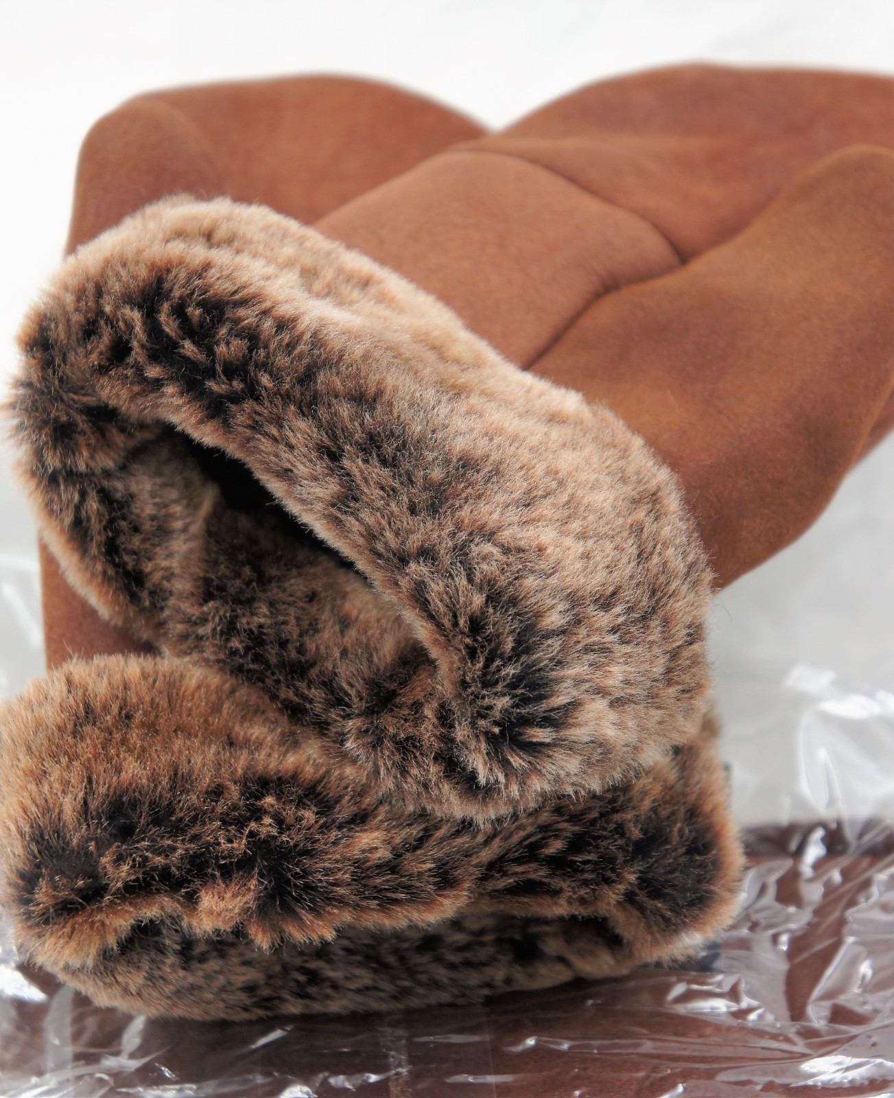 REAL GENUINE SHEEPSKIN SHEARLING LEATHER MITTENS UNISEX, AGED COGNAC BROWN S-2XL