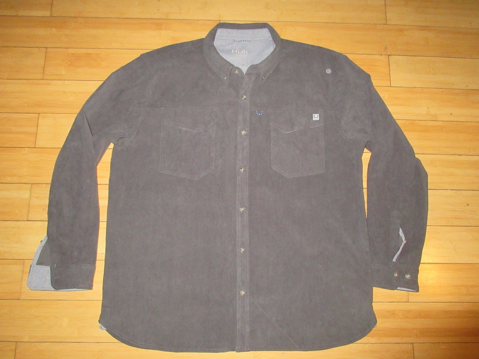 Huk Fishing Mens Hawser Corduroy Button Down LS Shirt XXL Volcanic Ash