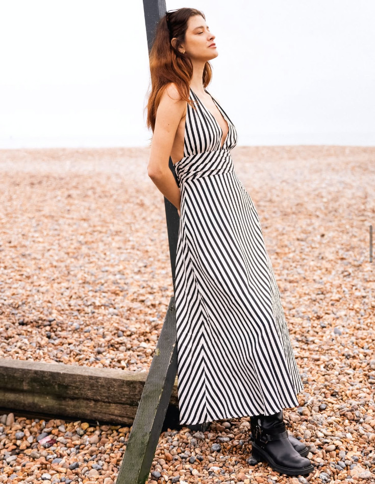 Stripe Backless Pockets Dress size M