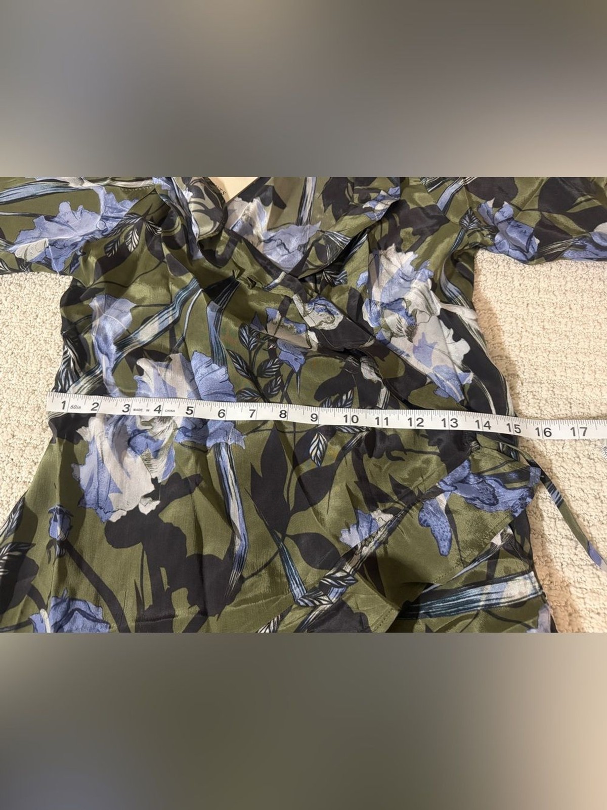 AllSaints Olive and Blue Floral High-Low Wrap Dress 100% Viscose
