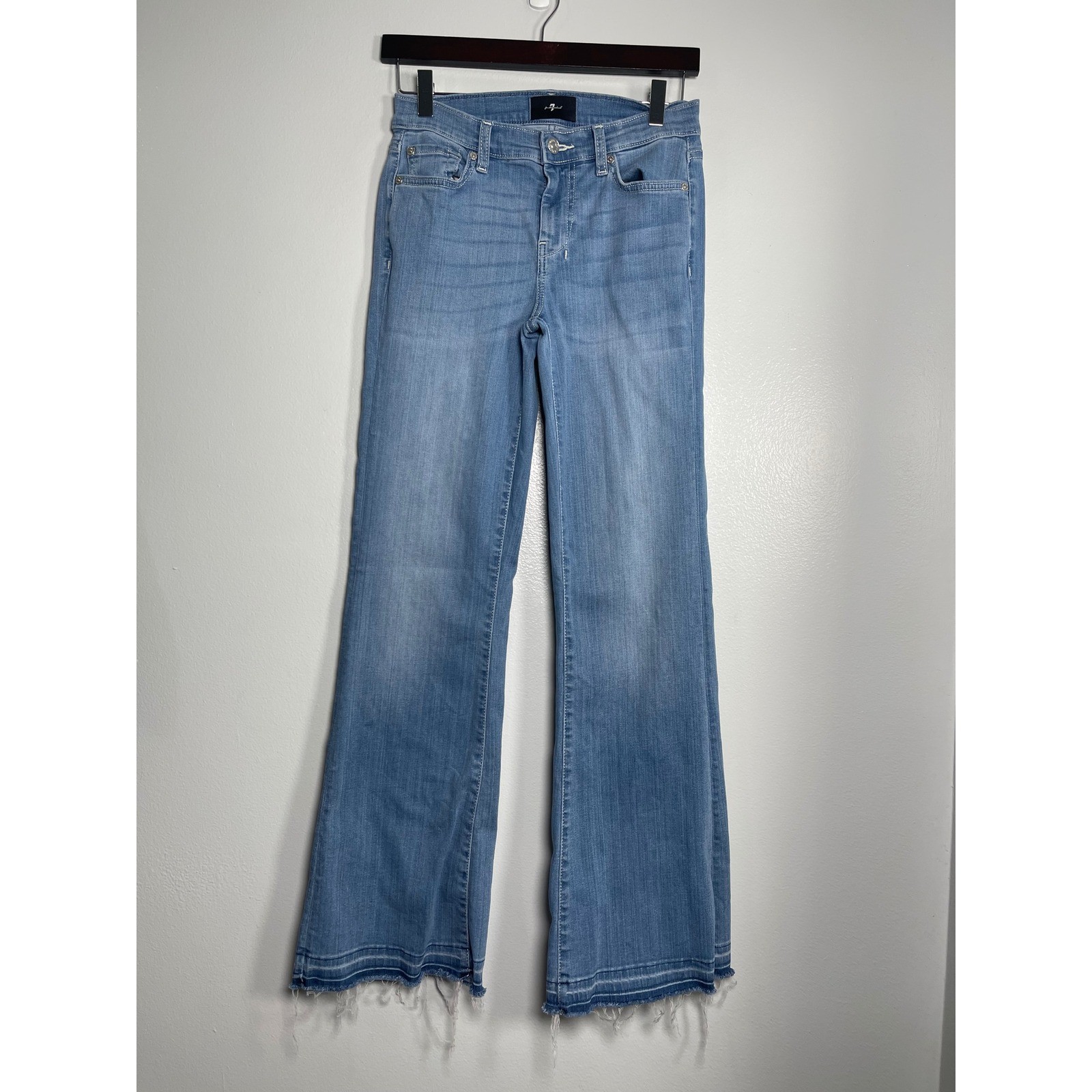 7 For All Mankind Dojo Tailorless Marrakech Wide Leg Jeans 26 Unrolled Raw Hem