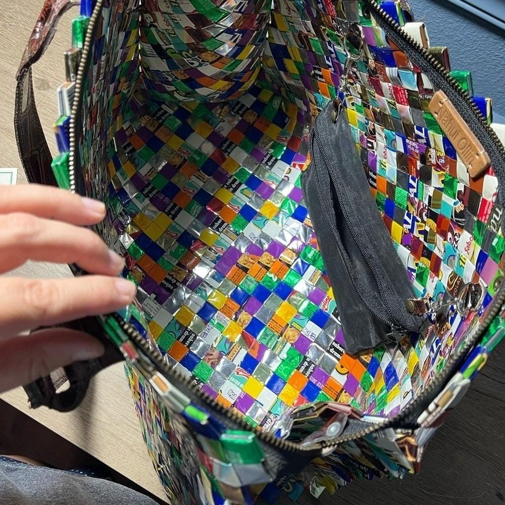 Nahui Ollin Keops Woven Candy Wrapper Multi Color Shoulder Bag Satchel Strap