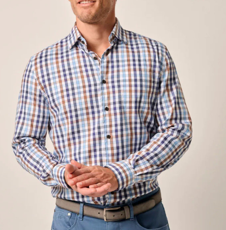 NEW JOHNNIE-O LAGUNA BLUE DARTMOUTH PLAID TUCKED BUTTON UP SHIRT SZ XXL