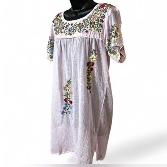 NWT Raj Powder Pink Hand-Embroidered Tunic Mini Dress Floral