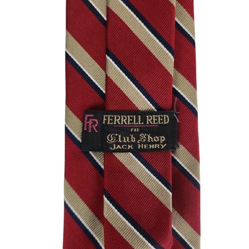 Vtg. Ferrell Reed/Jack Henry Red Tan Black White Classic Stripe Tie 100% Silk
