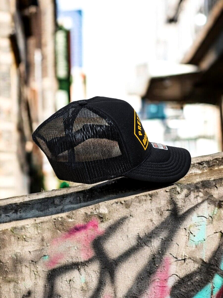 BLACK Foam Trucker Snapback OTTO Hat Yellow “PRETTY GOOD AT BAD DECISIONS” NEW