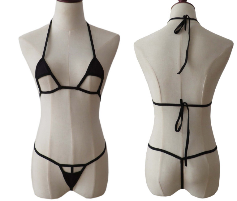 Mini Micro Women Bikini Set Minimum Coverge Sexy Swimwear Hollow Beachwear black