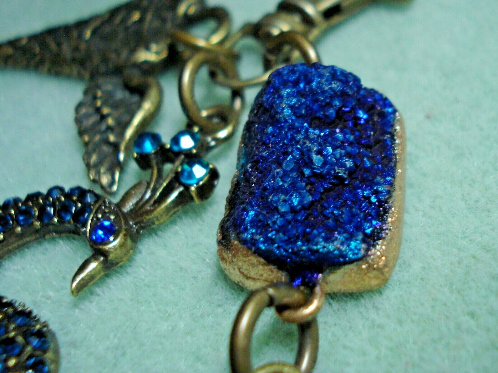 4 3/4″ Drop Royal Blue Peacock, Druzy, Heart, “Love you to the Moon…” Dangle