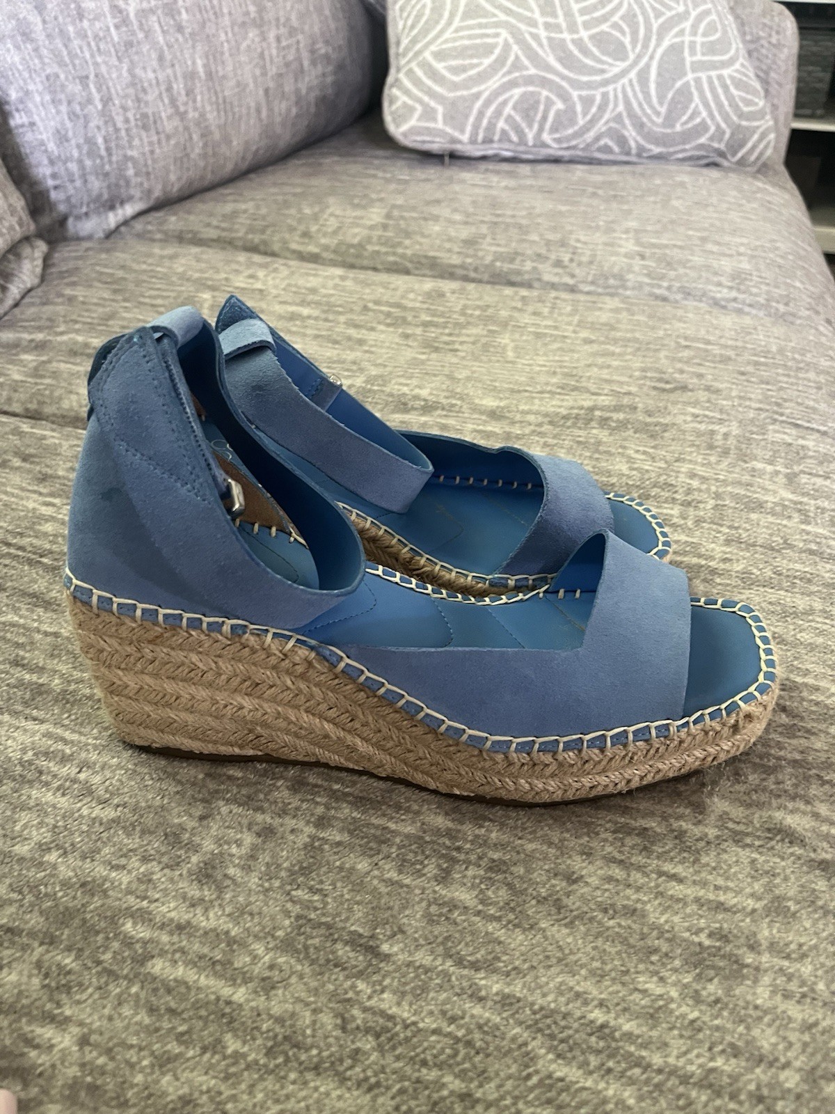 Franco Sarto Blue Suede Espadrille Wedge Sandals 8.5 Wide