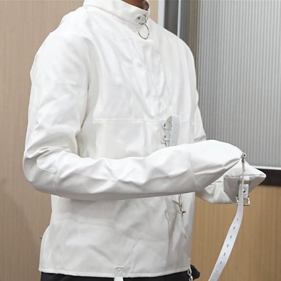Unisex Straight Jacket Asylum Armbinder Black/White PU leather Clubwear Costume