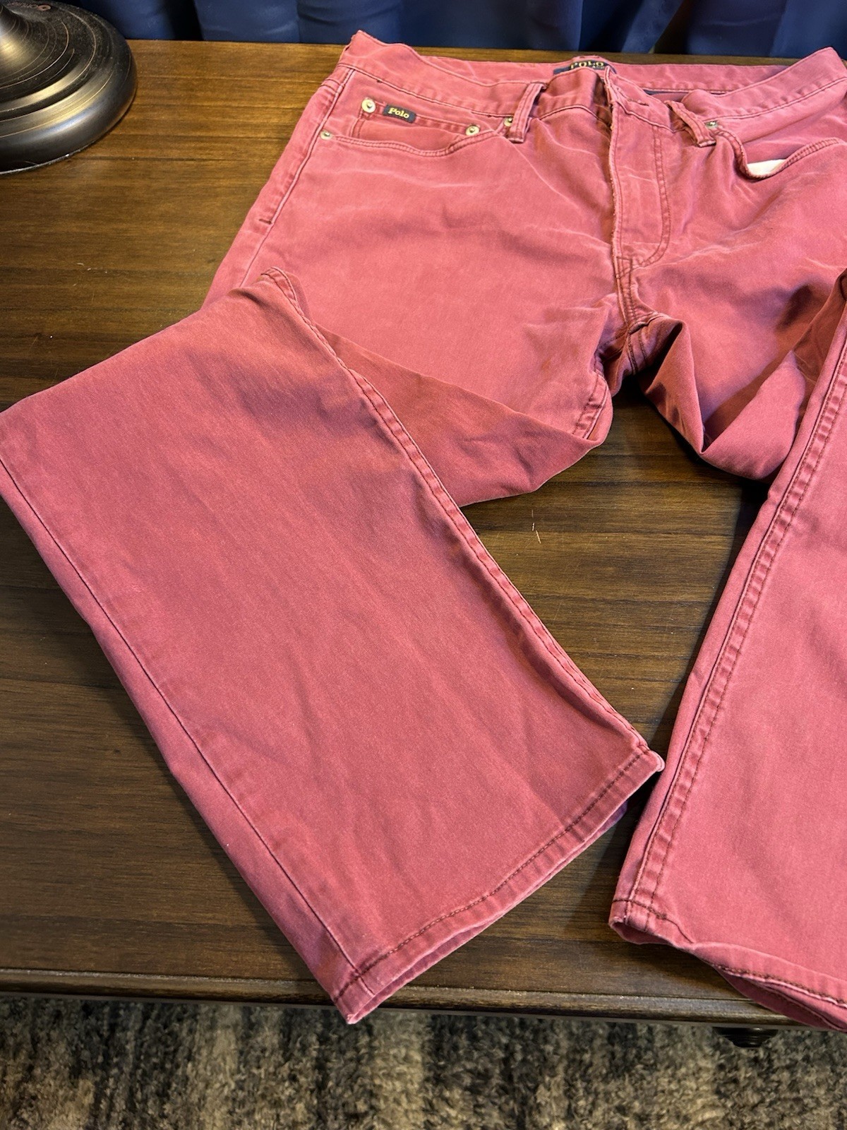Men’s Maroon Denim Stretch Straight Fit Button Zip Fly Jeans Pant Size W32 L32