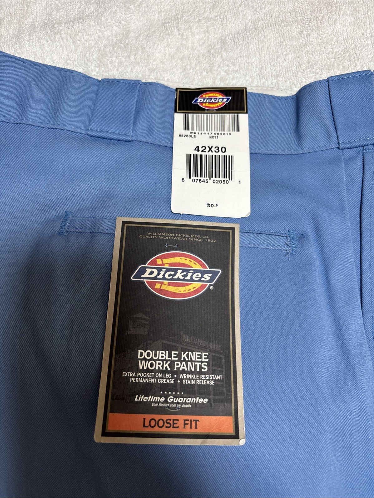 Dickies mens light blue double knee cell phone pocket loose fit work pants 42X30