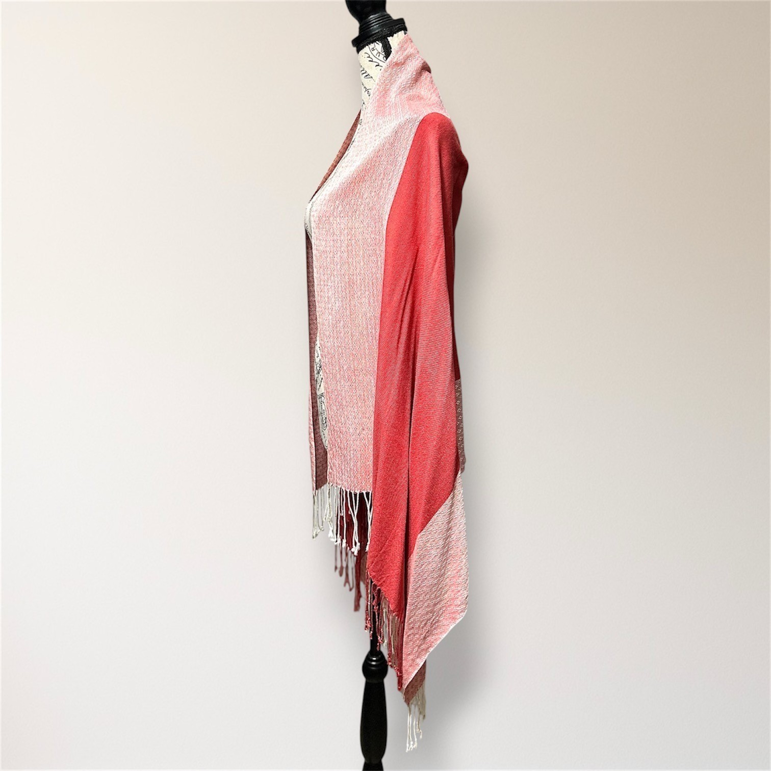 Pashmina 100% Pashmina Jacquard Fringe Shawl Wrap Pink Coral Reversible Travel