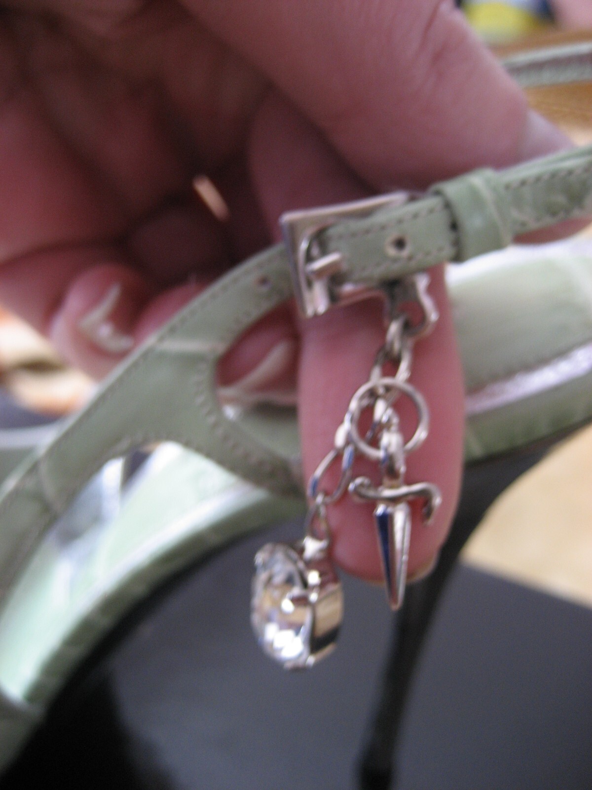 Rare and Unique Cesare Paciotti Dagger Charms Green Stiletto Hills Size 39 US 9