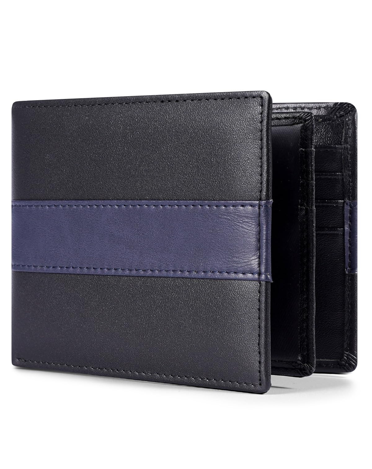 Swallowmall Genuine Leather RFID Wallet for Mens, Mens Bifold 418-Black