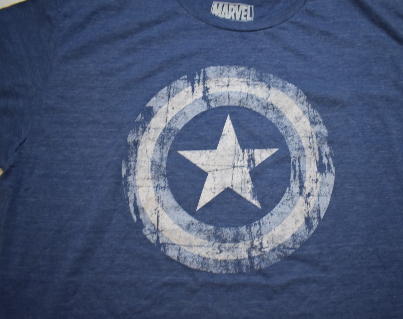 Marvel Captain America Mens Distressed Shield Graphic Blue Shirt New Large