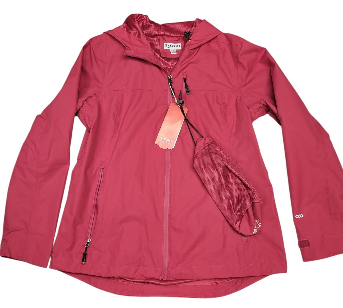 NWT 33,000 Ft Hooded Rain Jacket Medium Packable Sealed Seams Water & Wind Proof