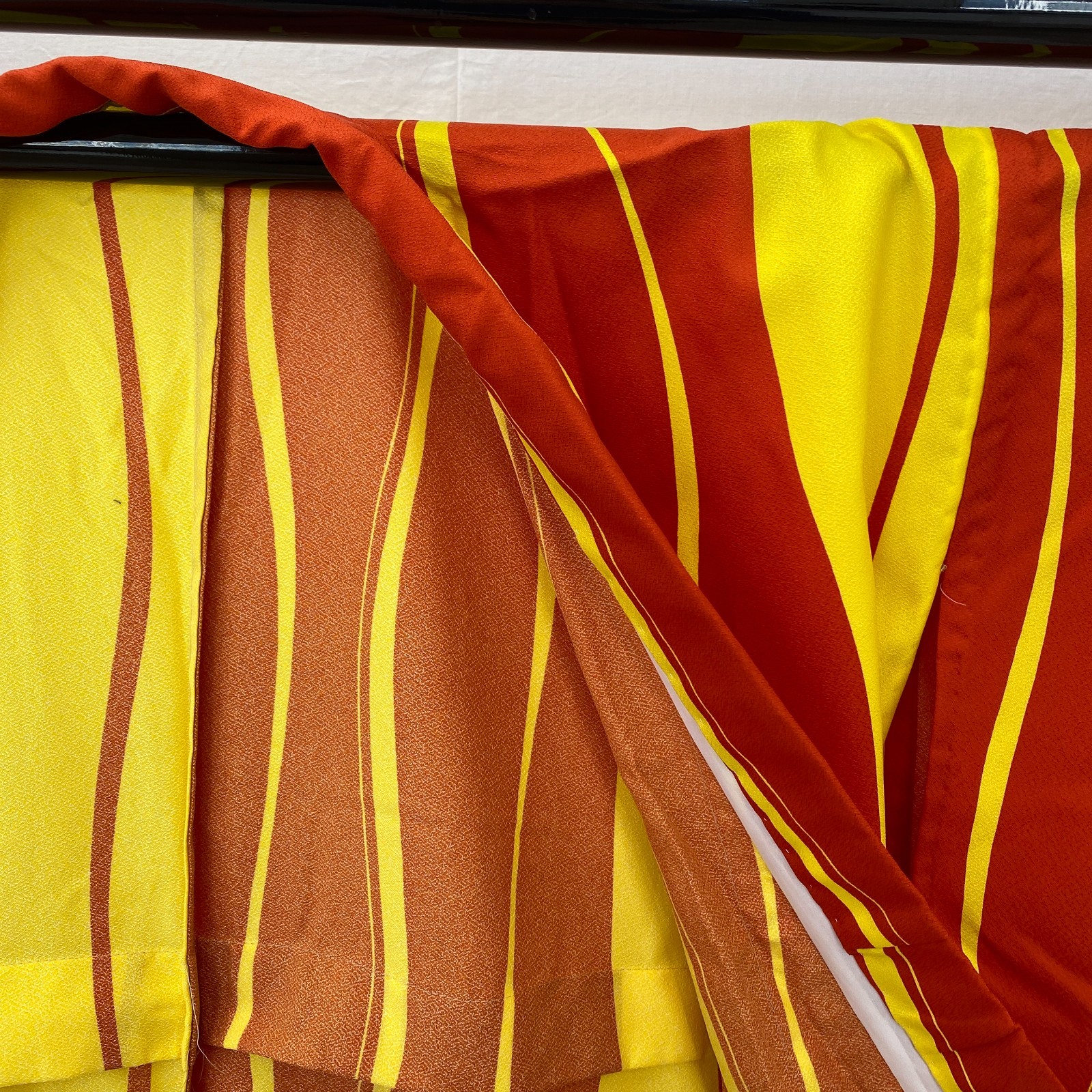 Japanese Vintage Kimono Polyester Yellow No Lining Traditional Length 66 in