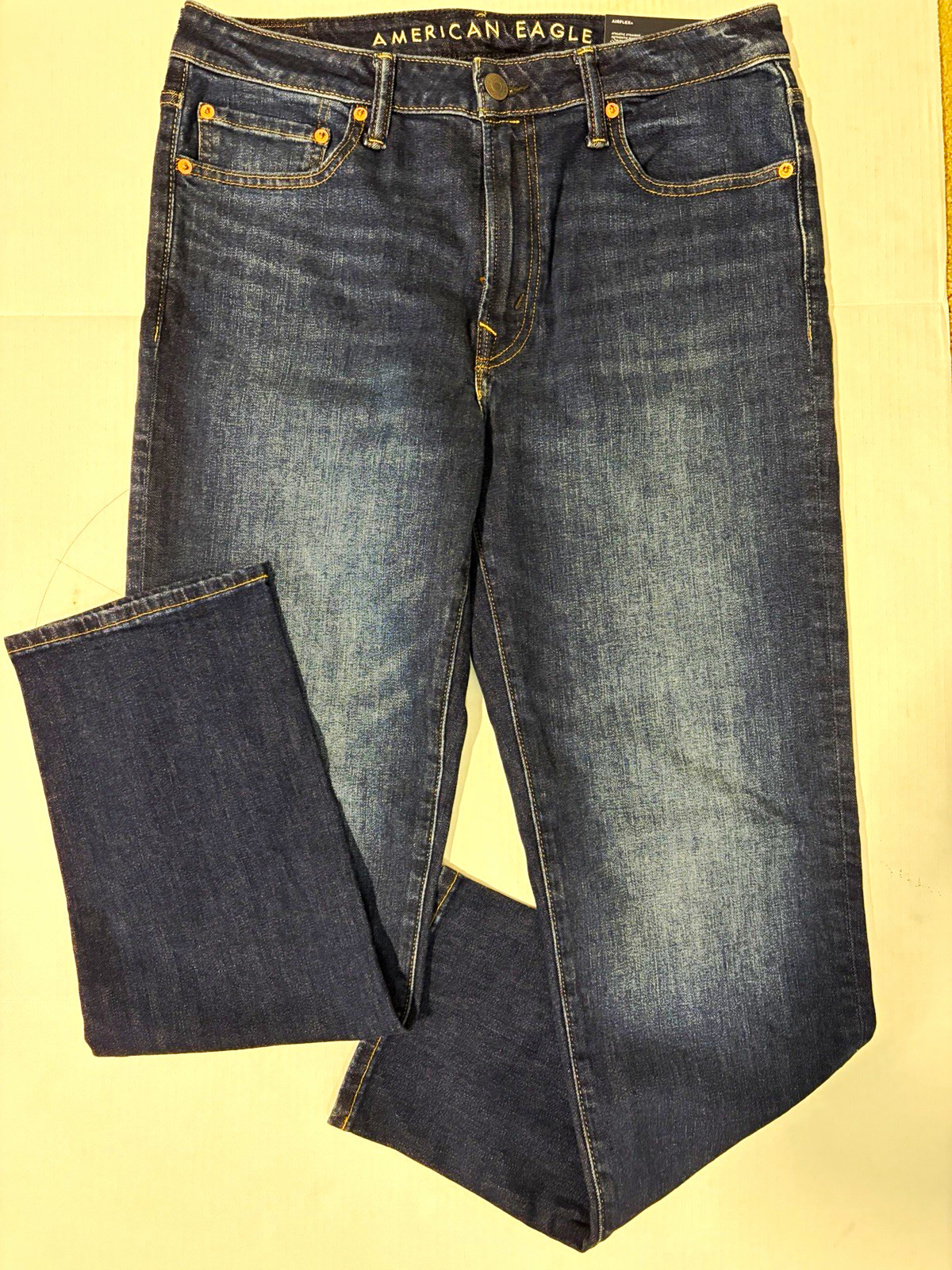 American Eagle AirFlex+ Men’s Athletic Straight Jeans Blue Dark Wash Cotton NWT
