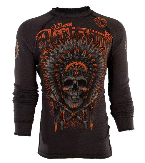 $68 AFFLICTION Reversible APACHE Long Sleeve Slim Fit Y2K Thermal T-shirt NWT