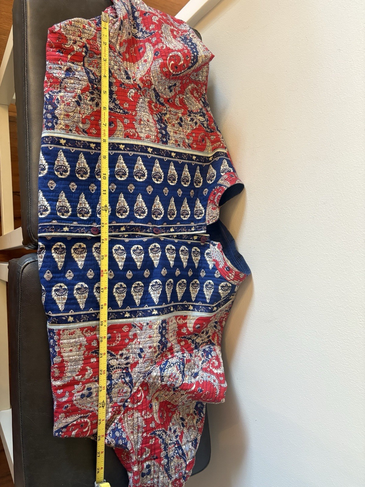 Handmade Quilt Top Blazer Blue Red Boho XL XXL 2xl Thin Quilted Button Shirt