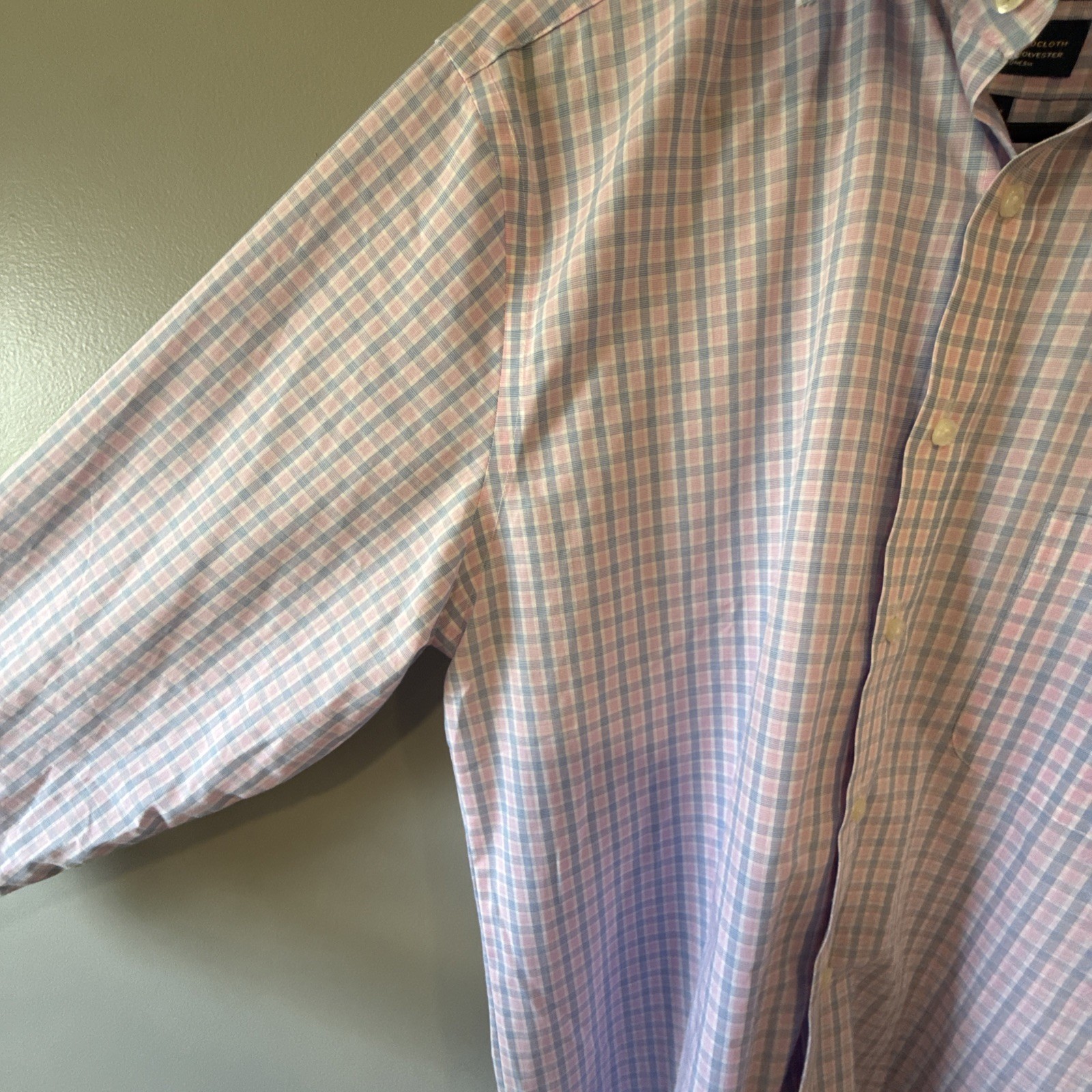 Stafford Travel Easy Care Stretch Pink/Blue Check Dress Shirt 15.5 32-33