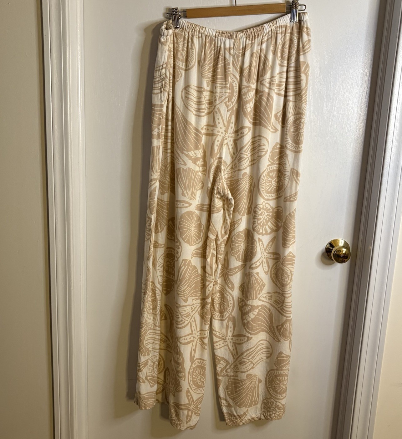 True Destinations Beachy Wide-Leg Pants Shell Print Beaded Tassel Women XL