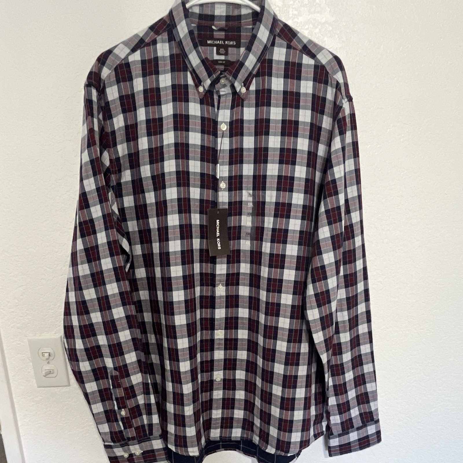 Michael Kors Men’s Multicolor Plaid Slim Fit Long Sleeve Button-Up Shirt XXL