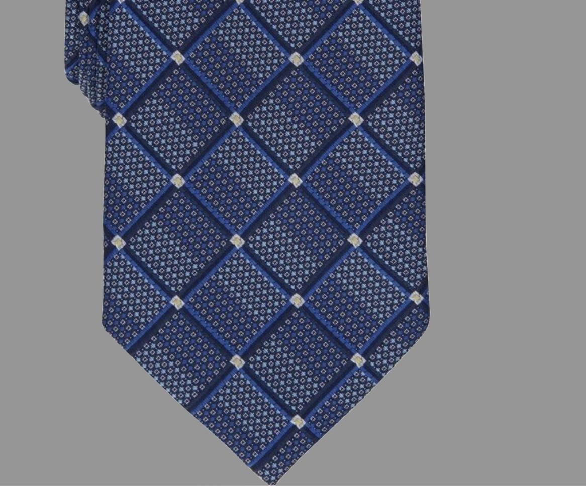 Perry Ellis Mens Necktie Ebsen Grid Navy Blue Width: 3 1/8″ Tie $55 2PC22-1053